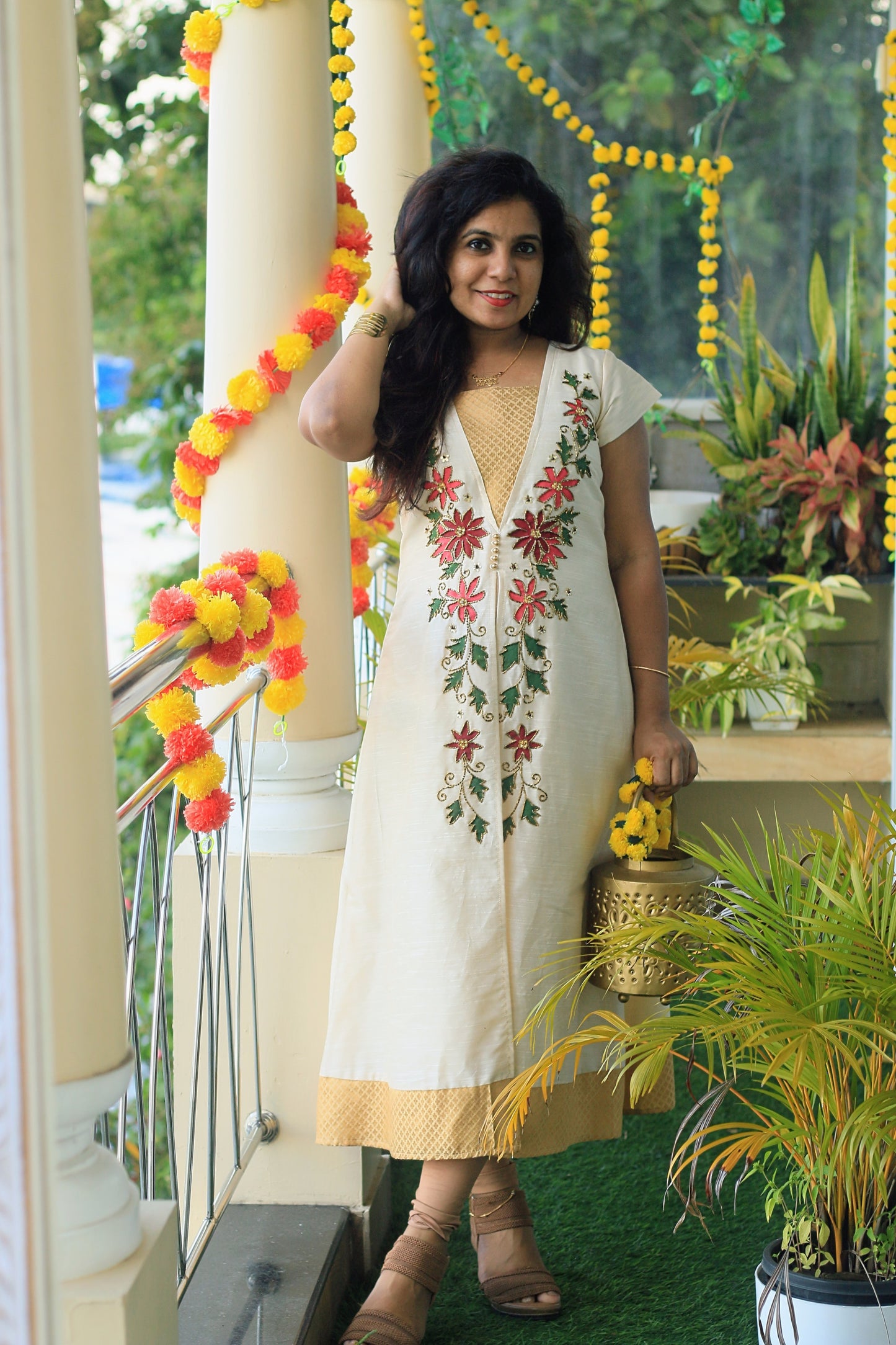 Ivory Blossom Embroidered Panel Dress