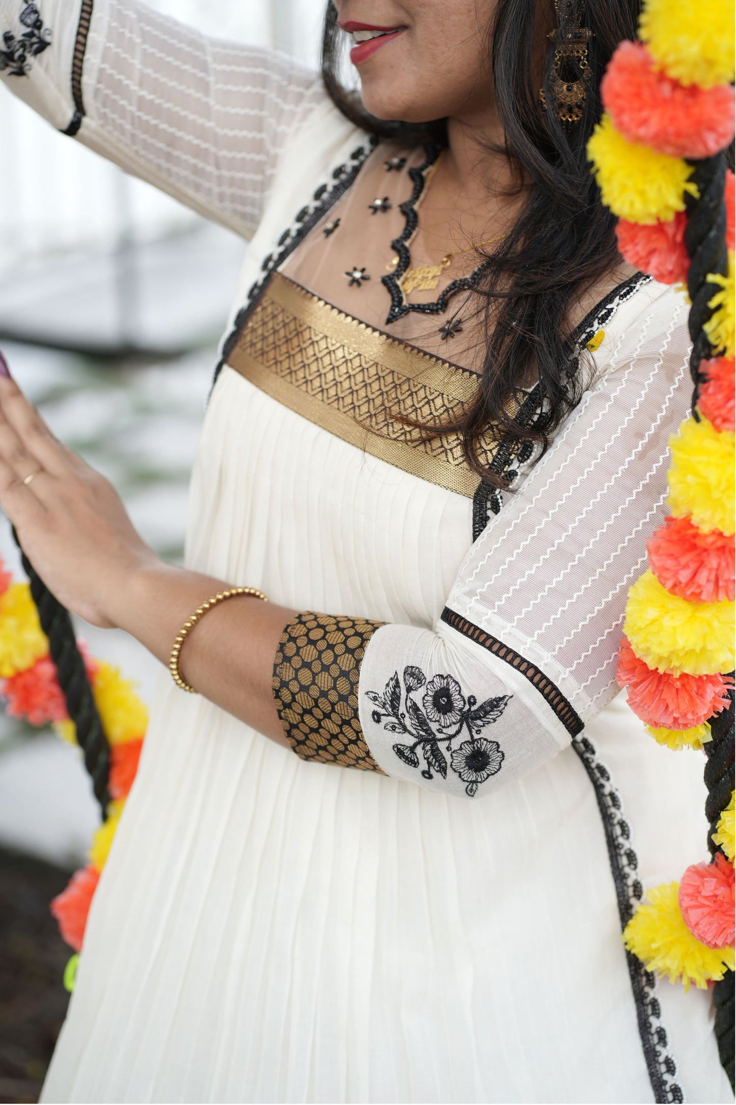 Ivory Noir Kasavu Anarkali