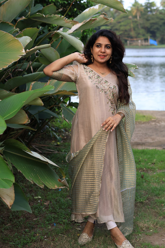 Champagne Bloom Embroidered Suit Set