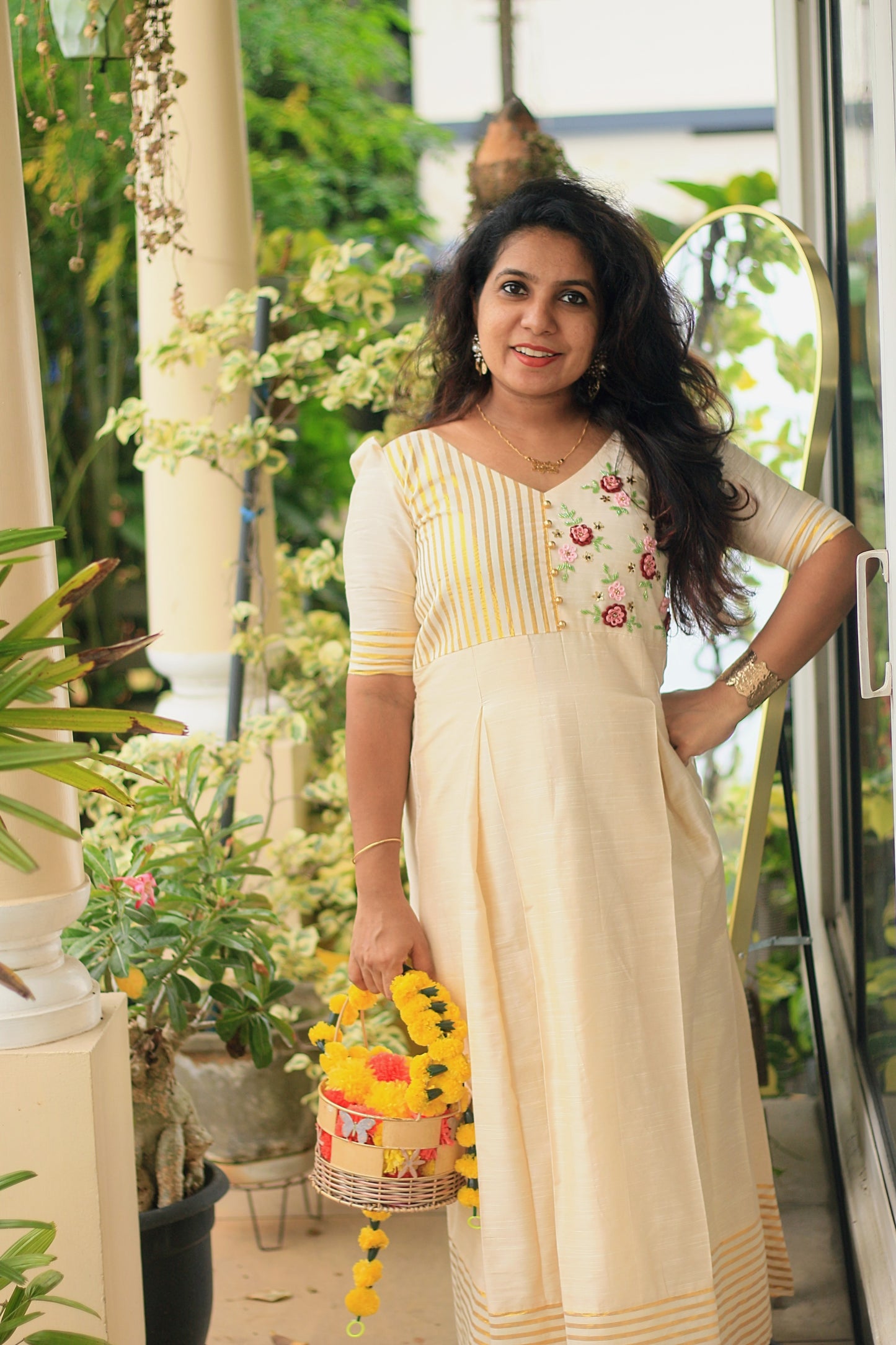 Ivory Blossom Kasavu Anarkali