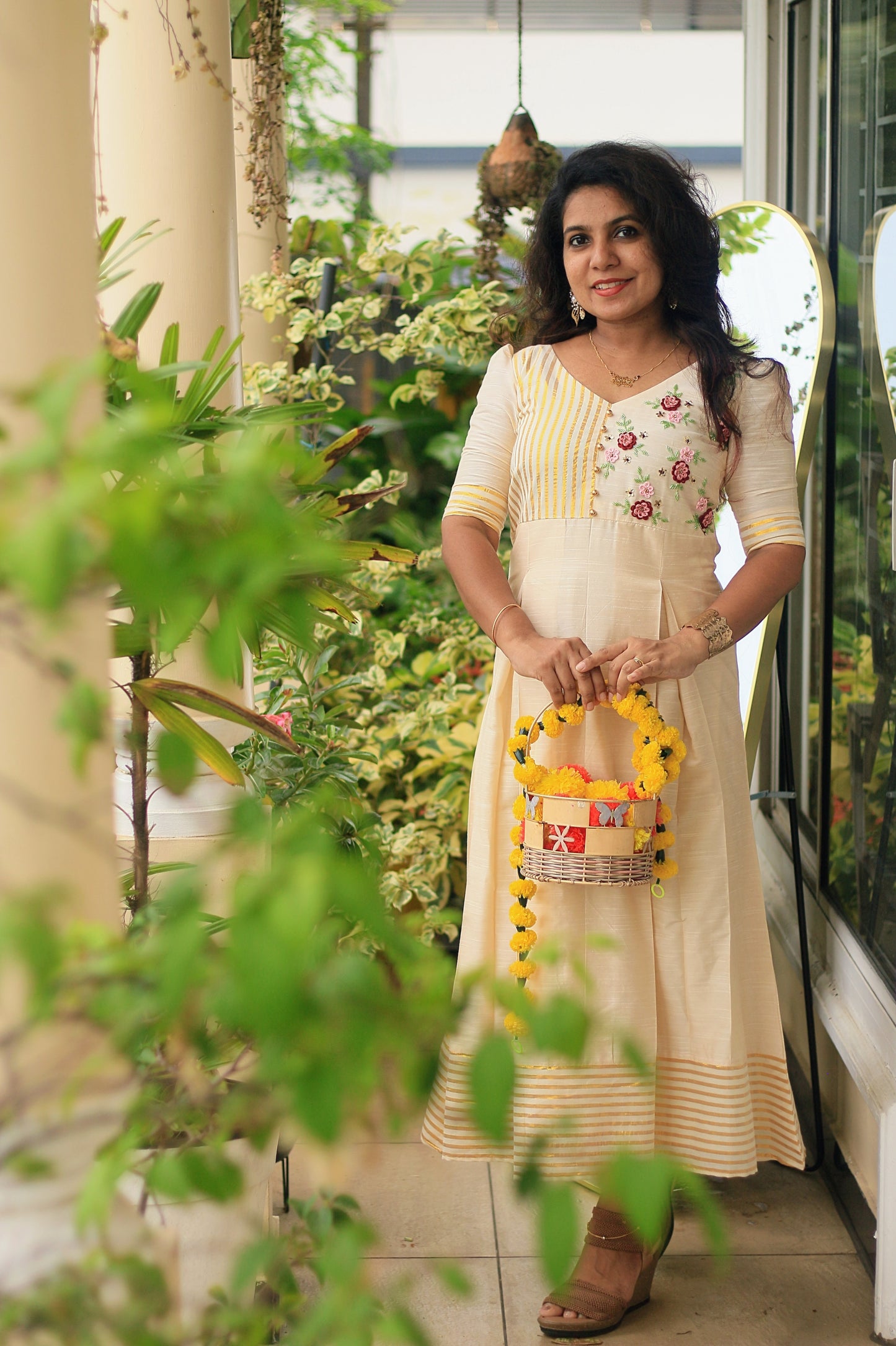 Ivory Blossom Kasavu Anarkali