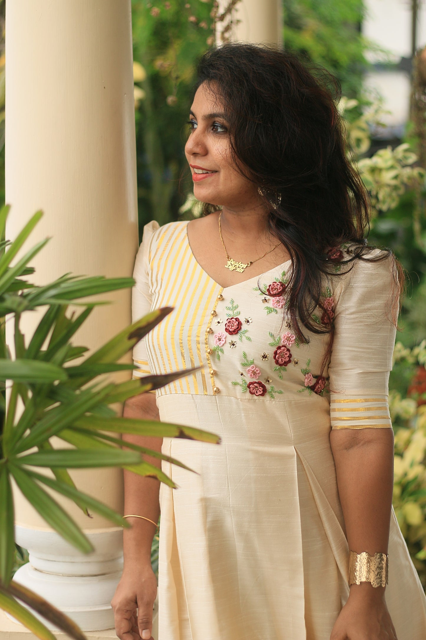 Ivory Blossom Kasavu Anarkali