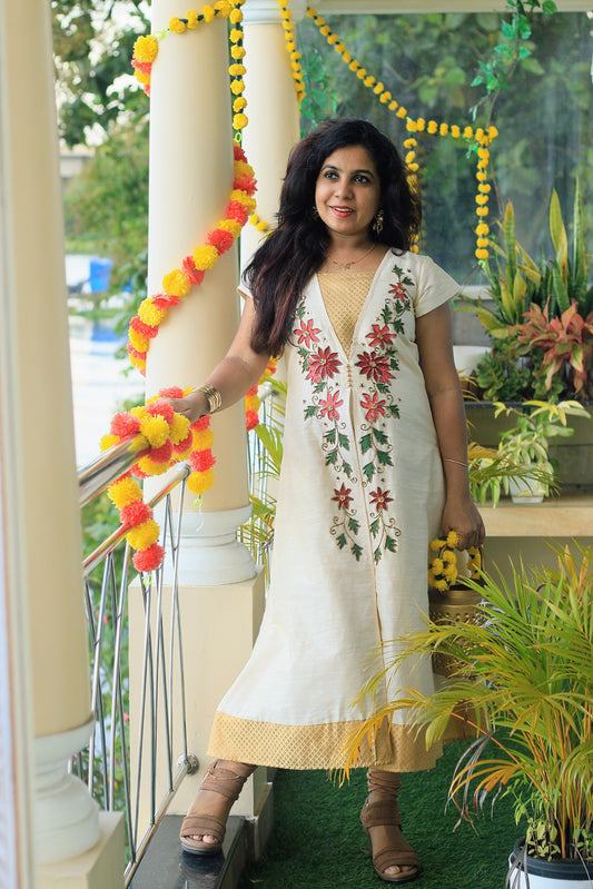 Ivory Blossom Embroidered Panel Dress