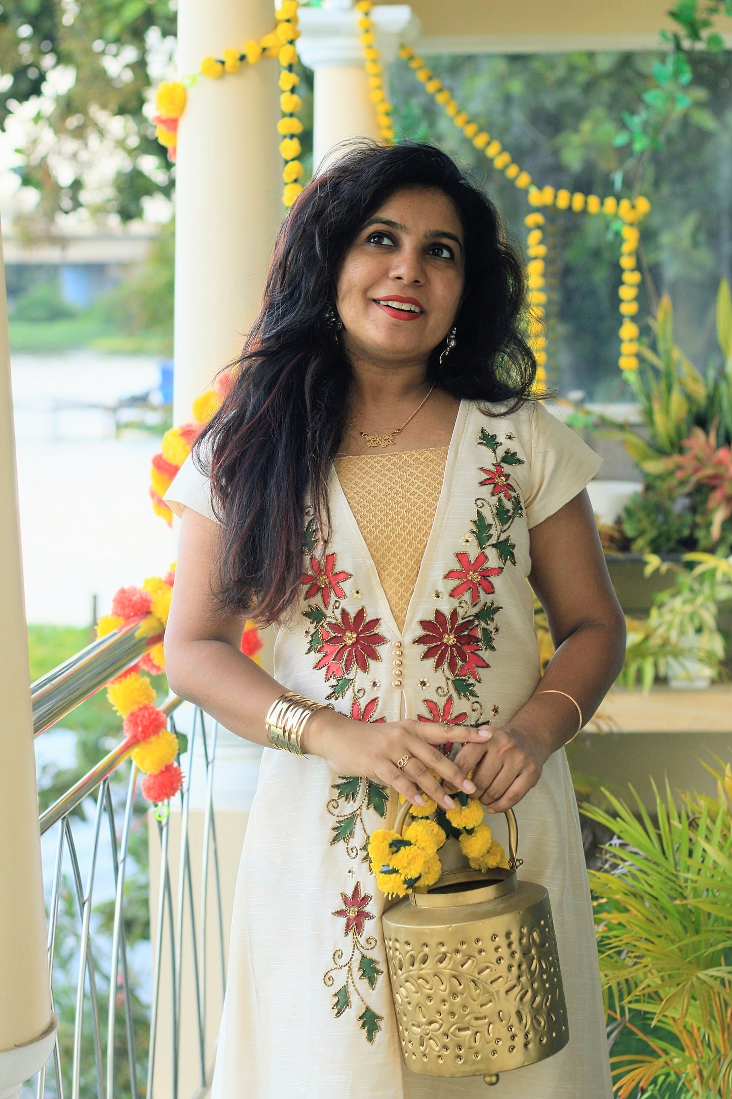 Ivory Blossom Embroidered Panel Dress