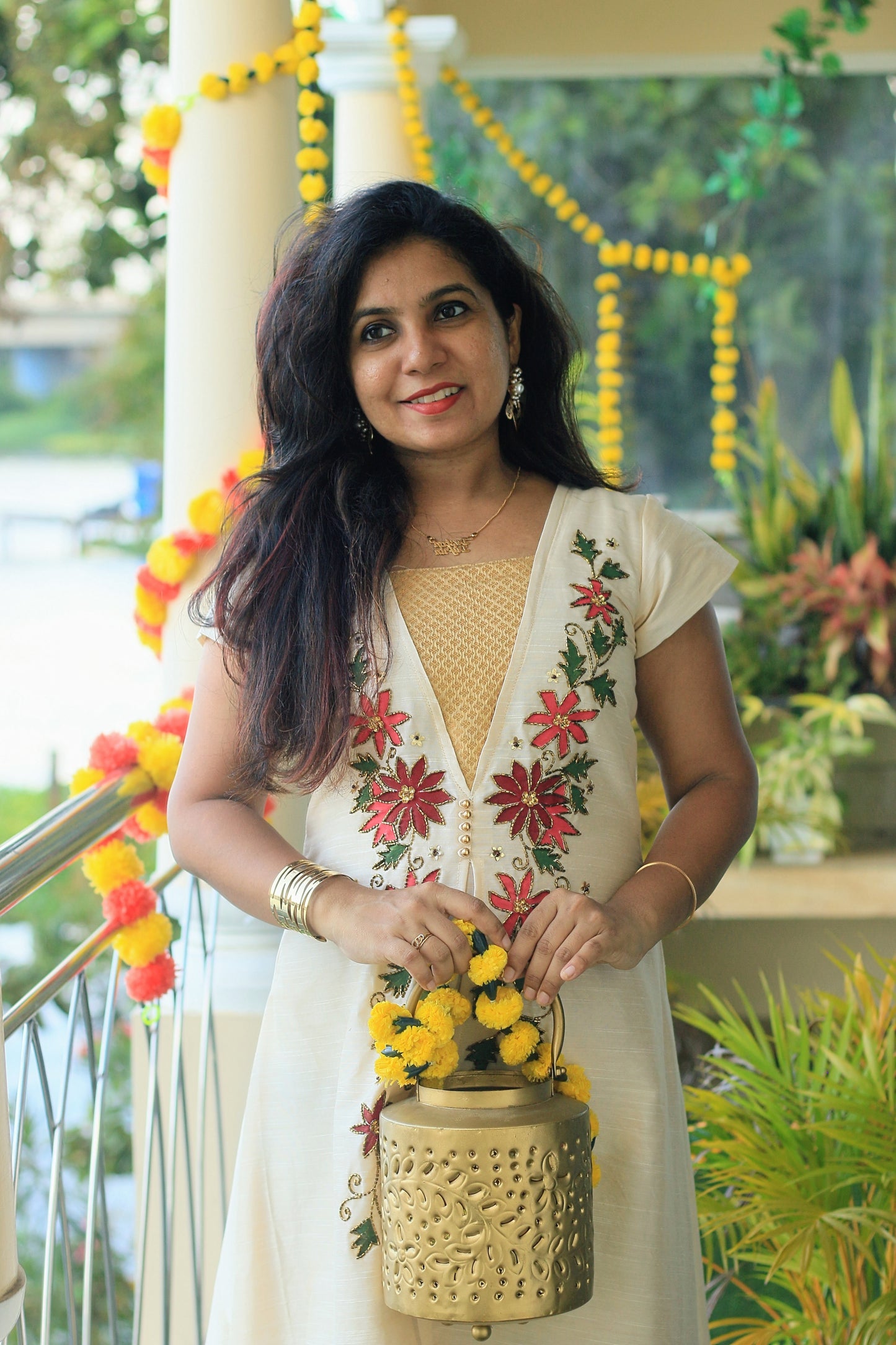 Ivory Blossom Embroidered Panel Dress