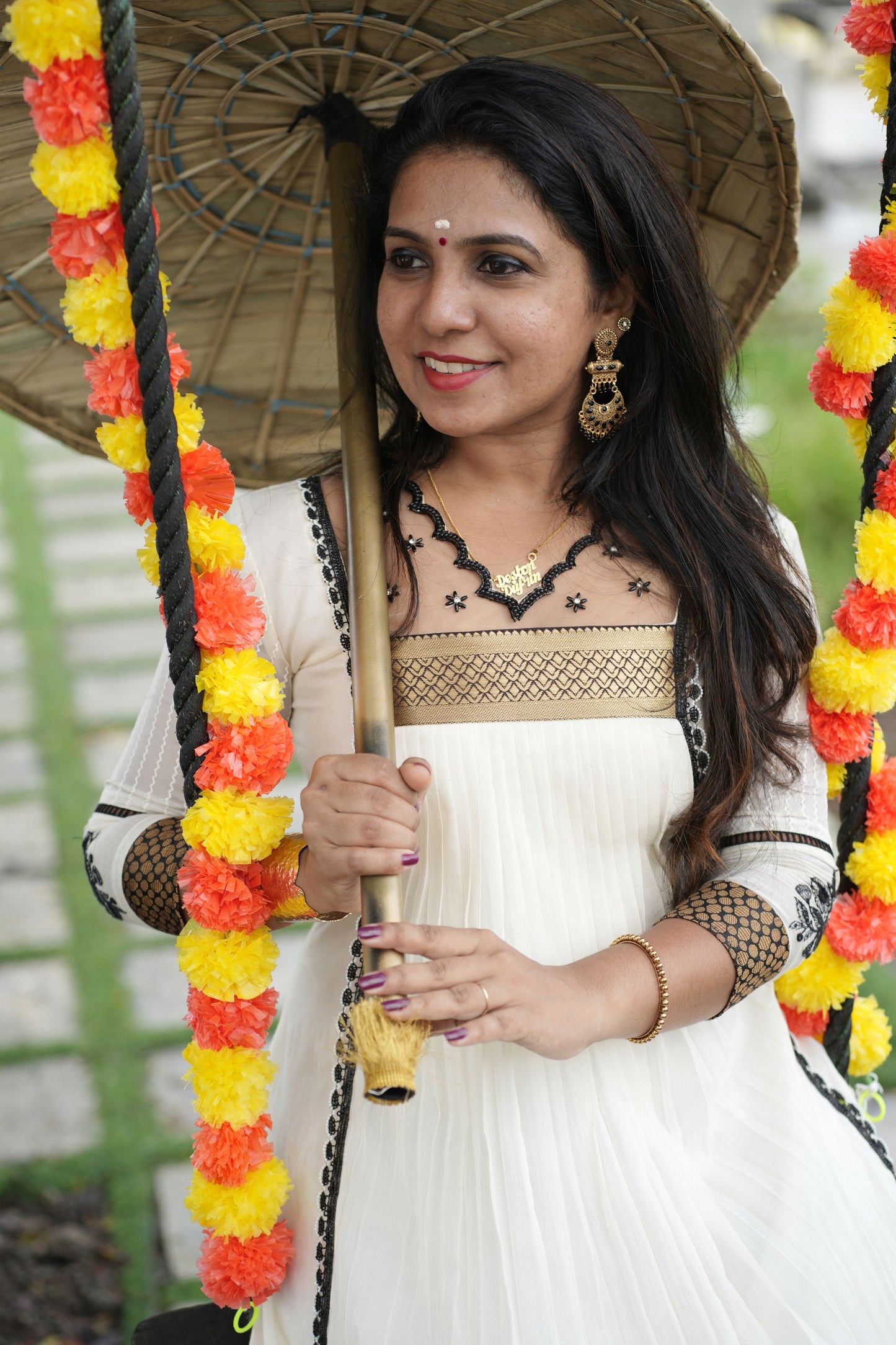 Ivory Noir Kasavu Anarkali