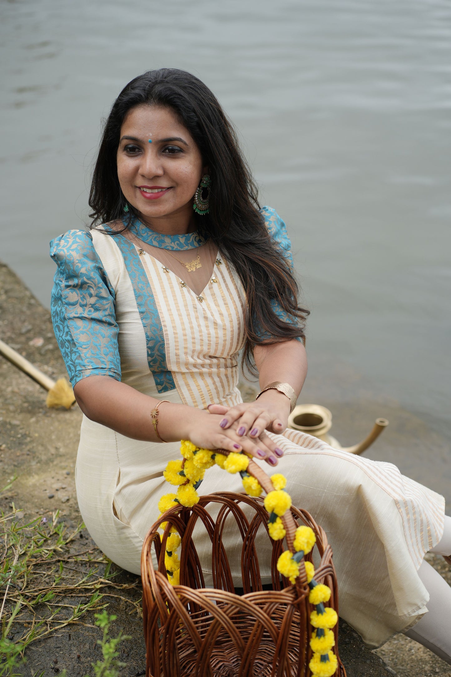 Azure Kasavu Charm Anarkali
