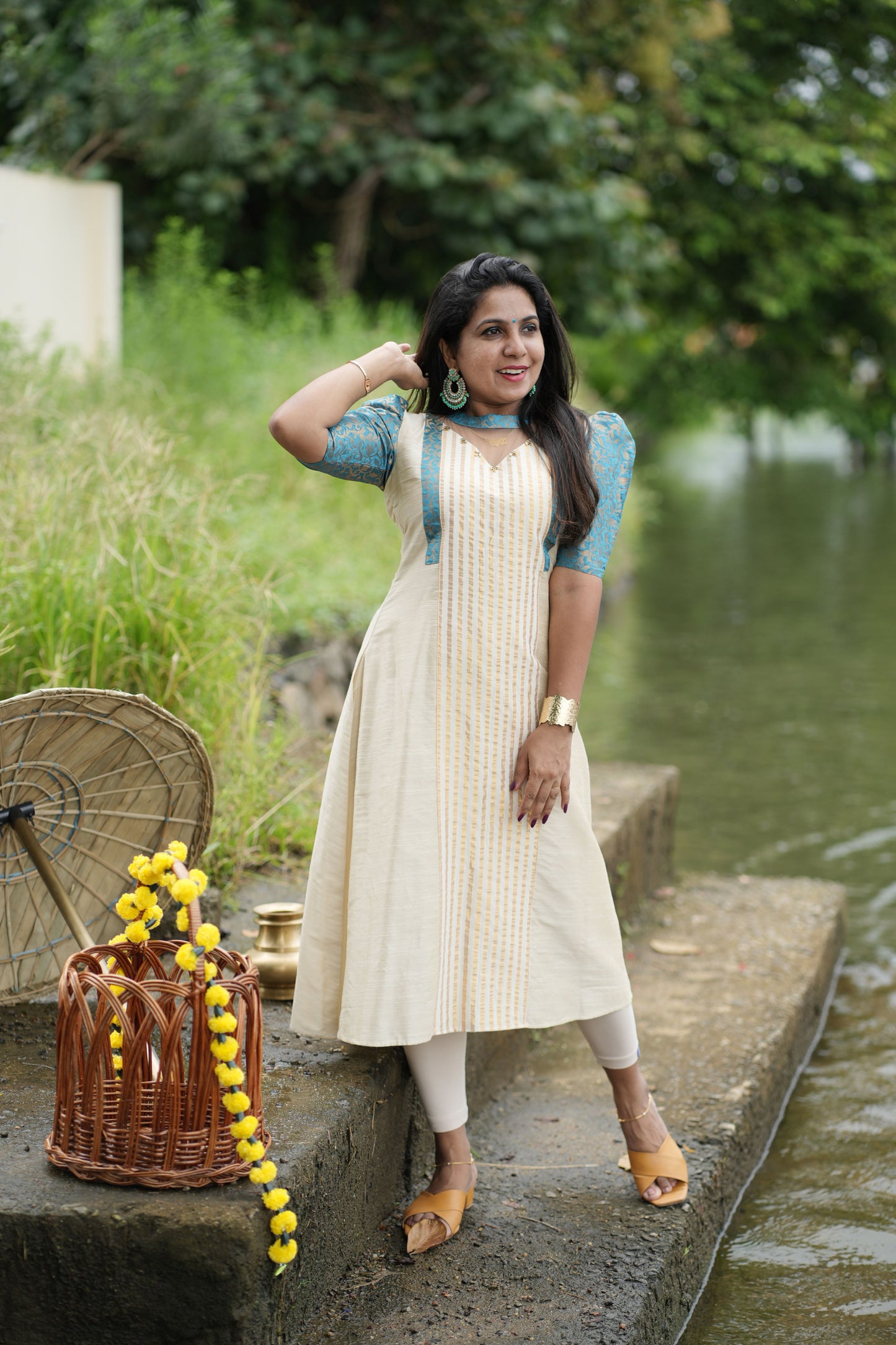Azure Kasavu Charm Anarkali