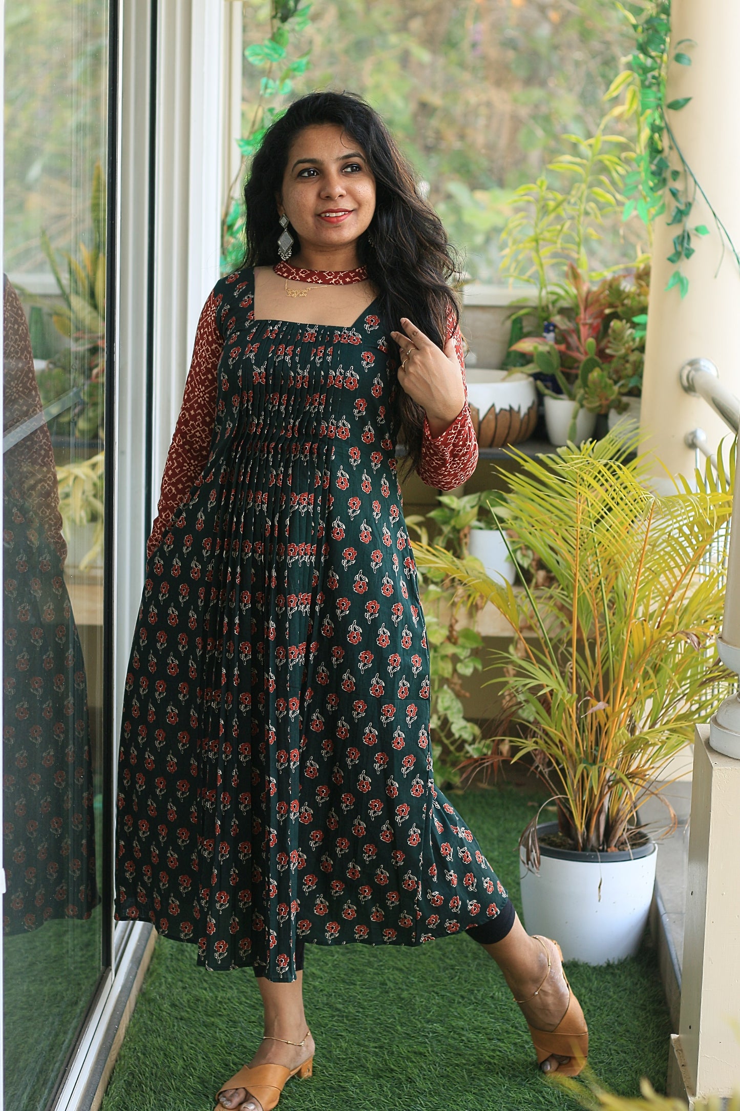 Green Pleated set