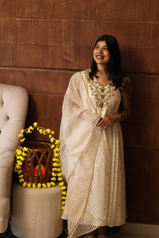 Golden Vine Ivory Anarkali
