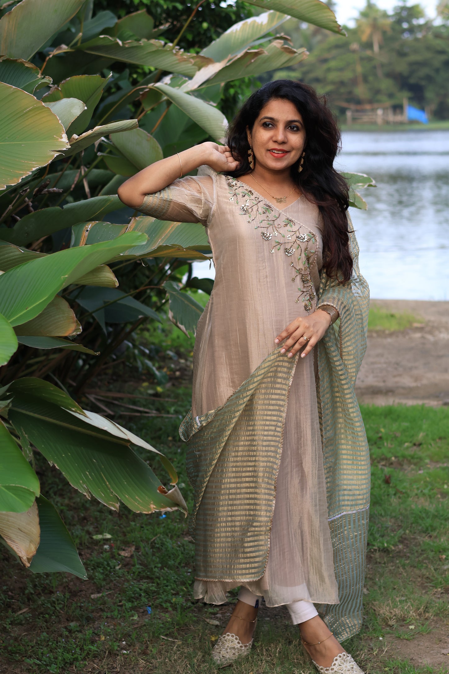 Champagne Bloom Embroidered Suit Set