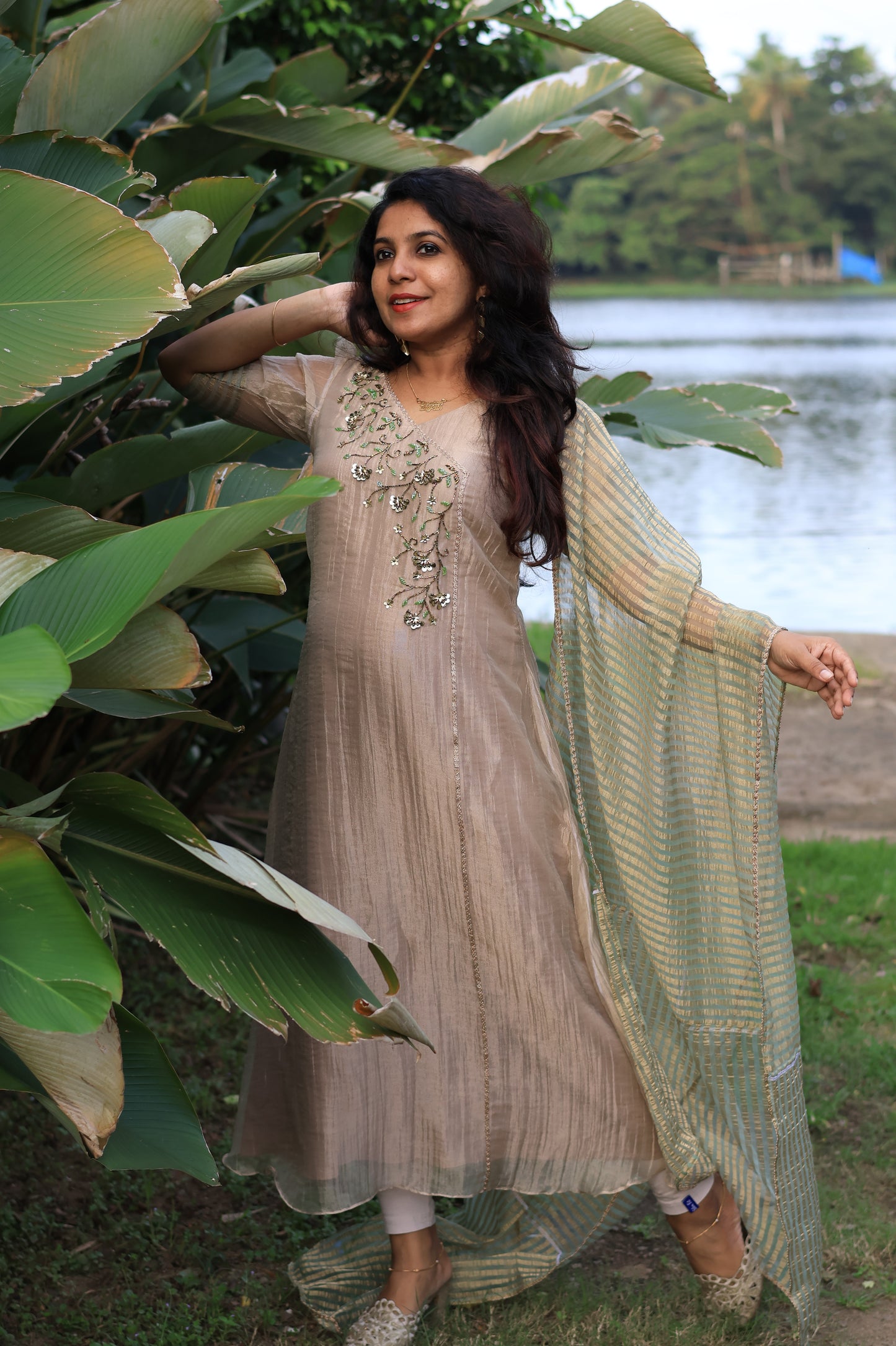 Champagne Bloom Embroidered Suit Set