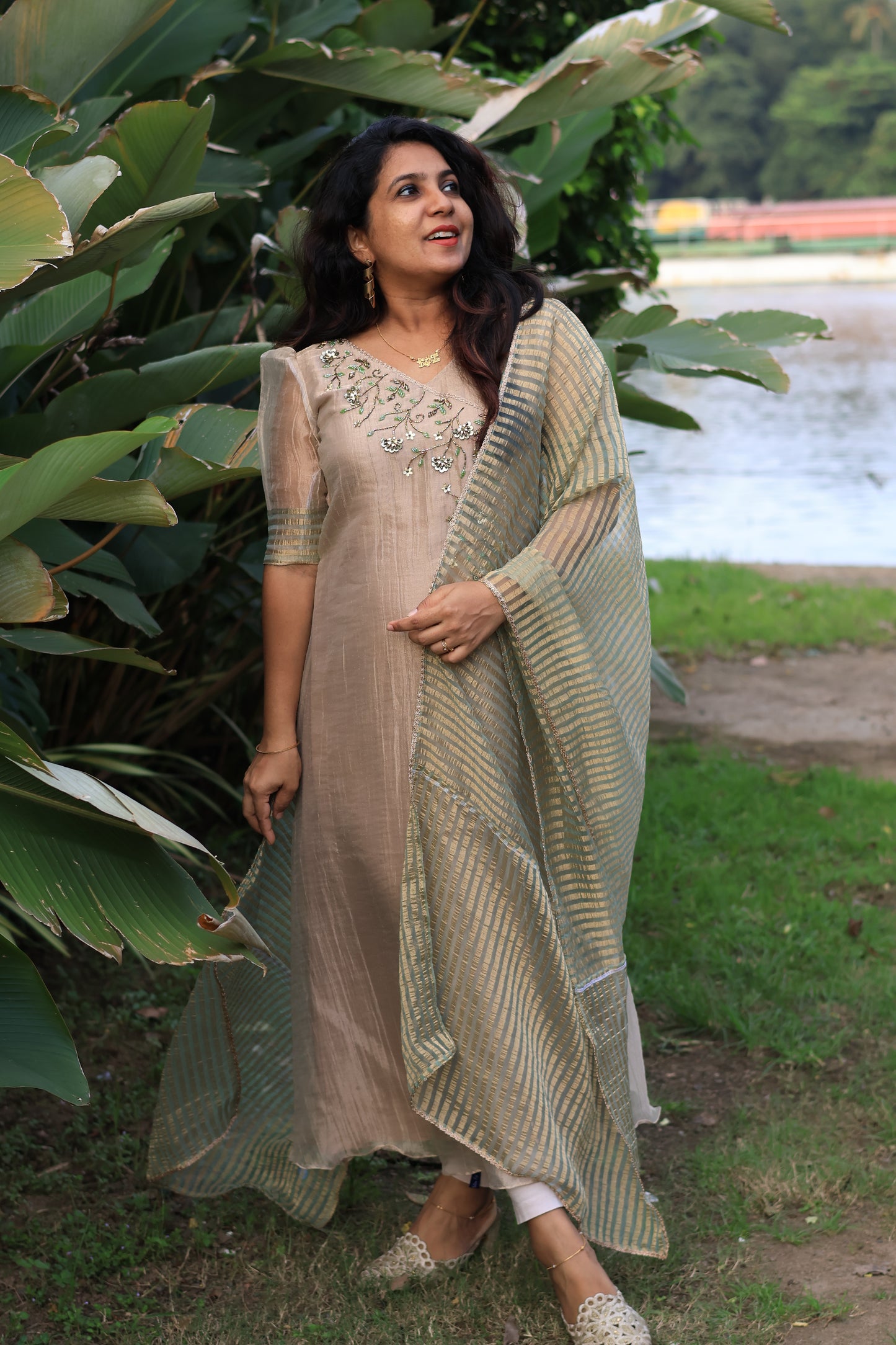 Champagne Bloom Embroidered Suit Set