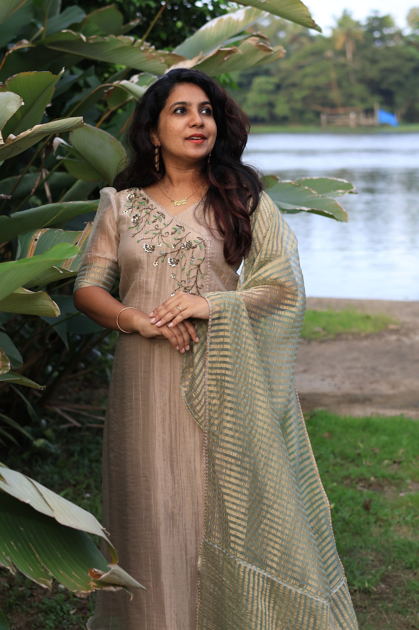 Champagne Bloom Embroidered Suit Set